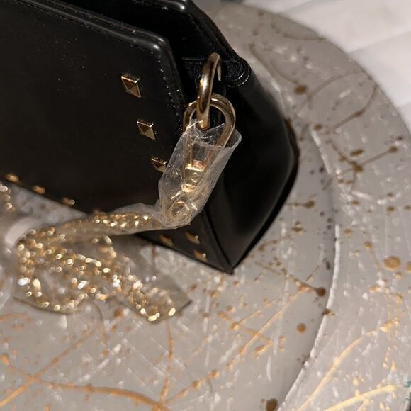 Hanna Grace Black Gold Hardware Studded Chain Strap Small Crossbody Purse - Picture 5 of 6